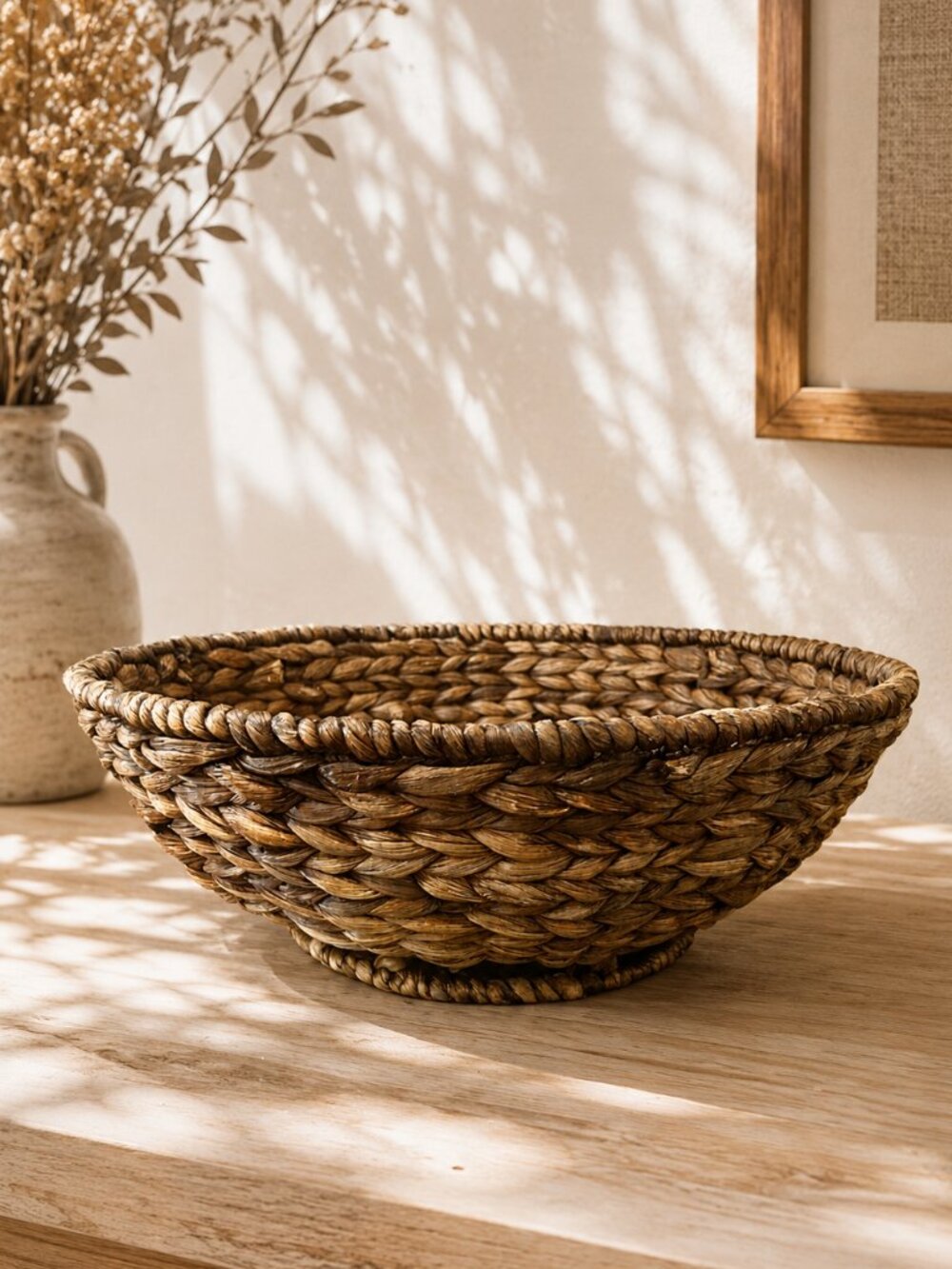 New Rare Large Rattan Artisanal Hand Woven French Country Style Bread Basket